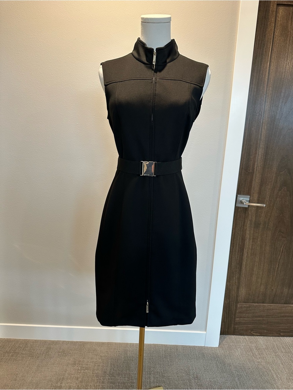 Tommy Hilfiger Black Sleeveless Zip-Front Mini Dress with Belt